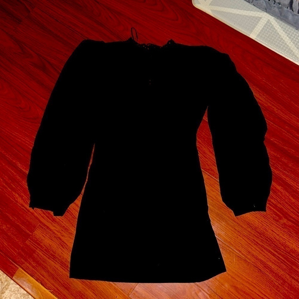 Zara Mock Neck Lace Voluminous Poplin Dress long sleeve mini size S - Picture 3 of 8